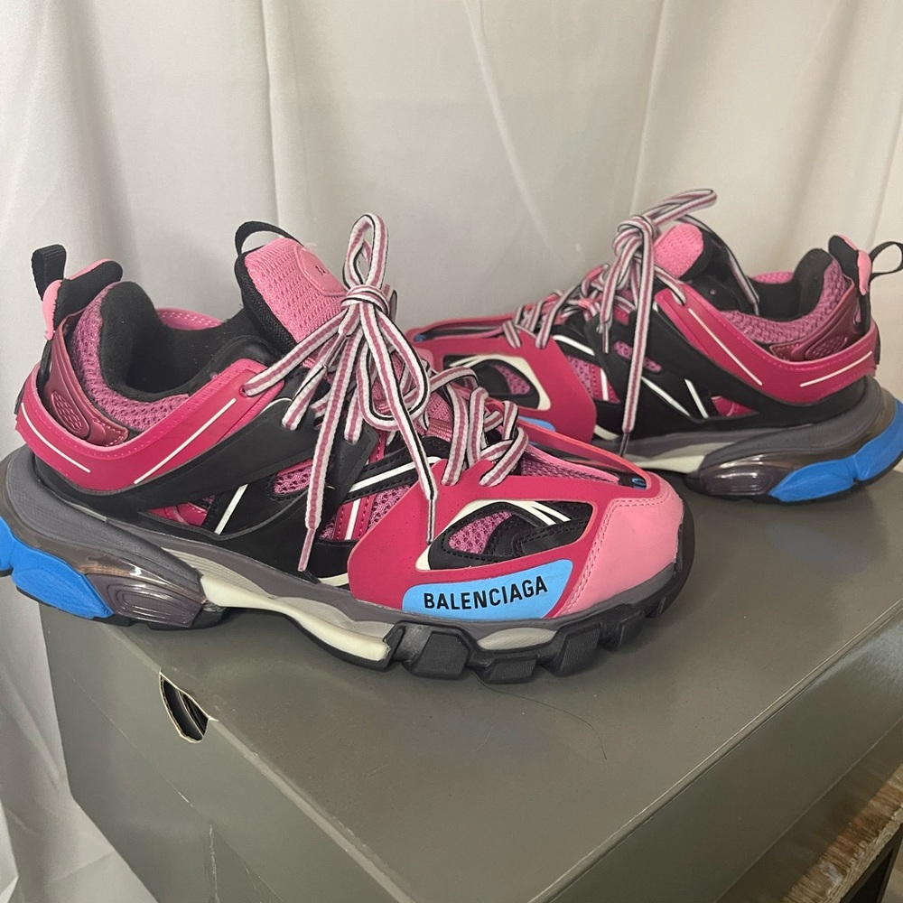 Balenciaga Tennis track shoes pink black blue womens size 7